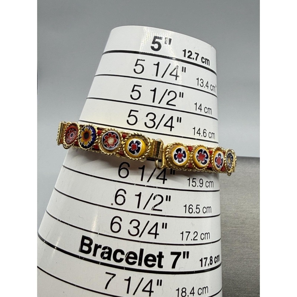 Vintage Micro Mosaic Millefiori Panel Gold Tone Bracelet Multi Color Sz 6 - Picture 12 of 13